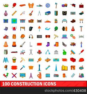 100 construction icons set in cartoon style for any design vector illustration. 100 construction icons set, cartoon style