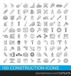 100 construction icons set. Outline illustration of 100 construction icons vector set isolated on white background. 100 construction icons set, outline style