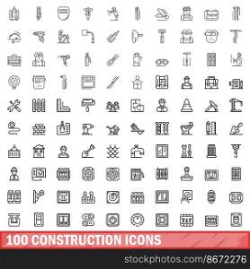 100 construction icons set. Outline illustration of 100 construction icons vector set isolated on white background. 100 construction icons set, outline style