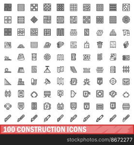 100 construction icons set. Outline illustration of 100 construction icons vector set isolated on white background. 100 construction icons set, outline style