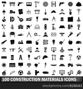 100 construction materials icons set in simple style for any design vector illustration. 100 construction materials icons set, simple style