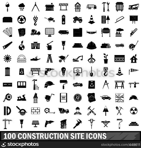 100 construction site icons set in simple style for any design vector illustration. 100 construction site icons set, simple style