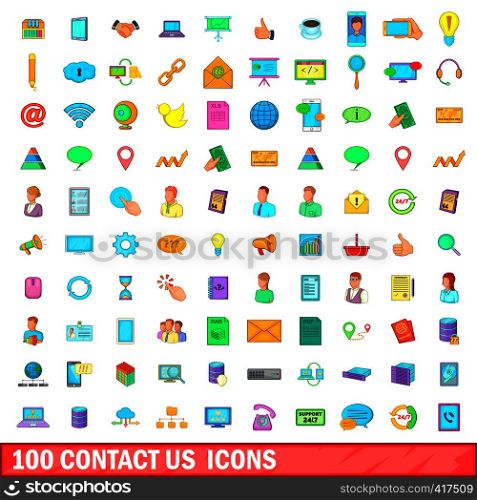 100 contact us icons set in cartoon style for any design vector illustration. 100 contact us icons set, cartoon style