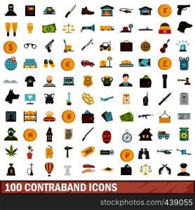 100 contraband icons set in flat style for any design vector illustration. 100 contraband icons set, flat style