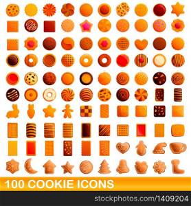 100 cookie icons set. Cartoon illustration of 100 cookie icons vector set isolated on white background. 100 cookie icons set, cartoon style