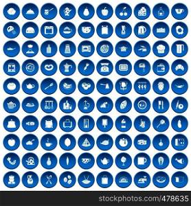 100 cooking icons set in blue circle isolated on white vector illustration. 100 cooking icons set blue