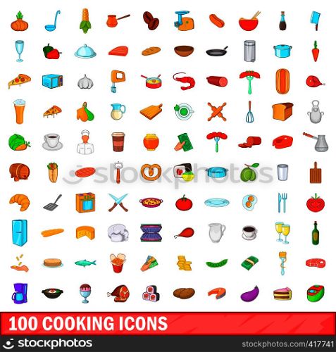 100 cooking icons set in cartoon style for any design vector illustration. 100 cooking icons set, cartoon style