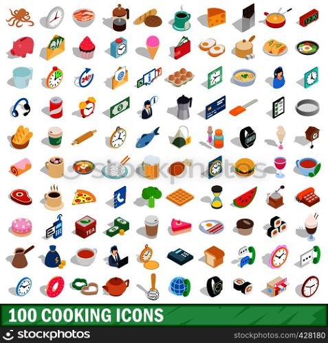 100 cooking icons set in isometric 3d style for any design vector illustration. 100 cooking icons set, isometric 3d style