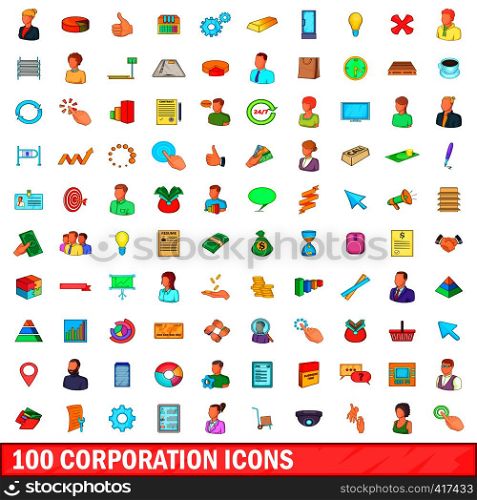 100 corporation icons set in cartoon style for any design vector illustration. 100 corporation icons set, cartoon style