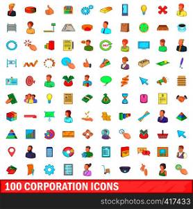 100 corporation icons set in cartoon style for any design vector illustration. 100 corporation icons set, cartoon style
