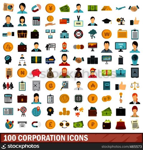 100 corporation icons set in flat style for any design vector illustration. 100 corporation icons set, flat style