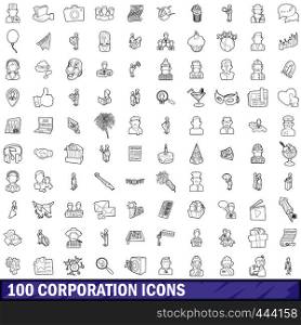 100 corporation icons set in outline style for any design vector illustration. 100 corporation icons set, outline style