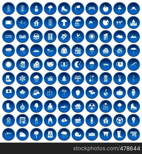 100 country house icons set in blue circle isolated on white vector illustration. 100 country house icons set blue