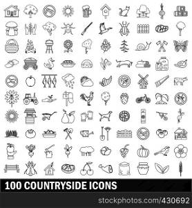 100 countryside icons set in outline style for any design vector illustration. 100 countryside icons set, outline style