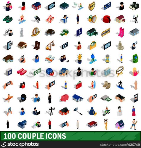 100 couple icons set in isometric 3d style for any design vector illustration. 100 couple icons set, isometric 3d style