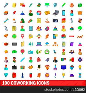 100 coworking icons set in cartoon style for any design vector illustration. 100 coworking icons set, cartoon style