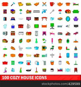 100 cozy house icons set in cartoon style for any design vector illustration. 100 cozy house icons set, cartoon style