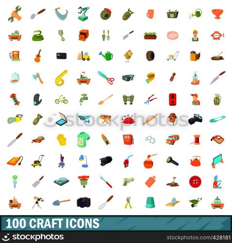100 craft icons set in cartoon style for any design vector illustration. 100 craft icons set, cartoon style