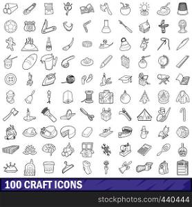 100 craft icons set in outline style for any design vector illustration. 100 craft icons set, outline style