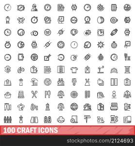 100 craft icons set. Outline illustration of 100 craft icons vector set isolated on white background. 100 craft icons set, outline style