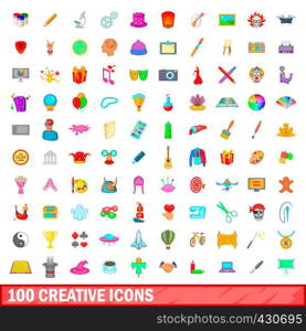100 creative icons set in cartoon style for any design vector illustration. 100 creative icons set, cartoon style