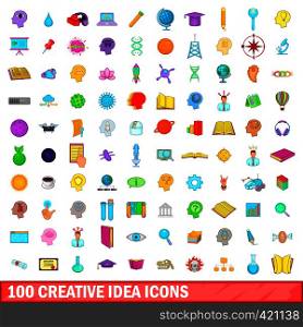 100 creative idea icons set in cartoon style for any design vector illustration. 100 creative idea icons set, cartoon style