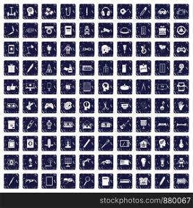 100 creative idea icons set in grunge style sapphire color isolated on white background vector illustration. 100 creative idea icons set grunge sapphire