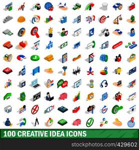 100 creative idea icons set in isometric 3d style for any design vector illustration. 100 creative idea icons set, isometric 3d style