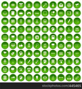 100 creative marketing icons set green circle isolated on white background vector illustration. 100 creative marketing icons set green circle