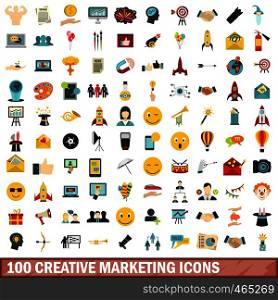 100 creative marketing icons set in flat style for any design vector illustration. 100 creative marketing icons set, flat style