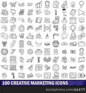 100 creative marketing icons set in outline style for any design vector illustration. 100 creative marketing icons set, outline style