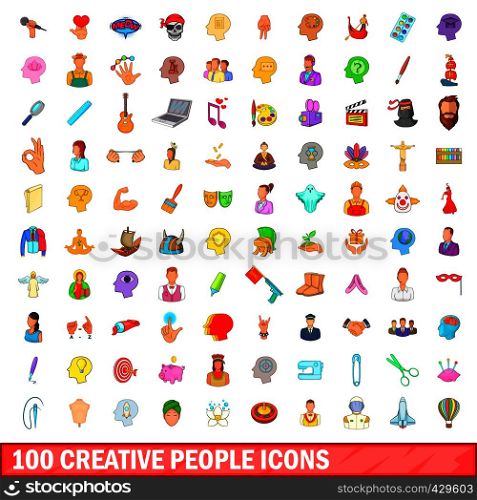 100 creative people icons set in cartoon style for any design vector illustration. 100 creative people icons set, cartoon style