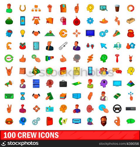 100 crew icons set in cartoon style for any design vector illustration. 100 crew icons set, cartoon style