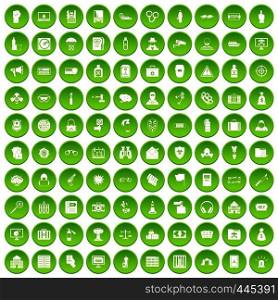 100 crime icons set green circle isolated on white background vector illustration. 100 crime icons set green circle