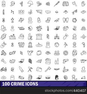100 crime icons set in outline style for any design vector illustration. 100 crime icons set, outline style