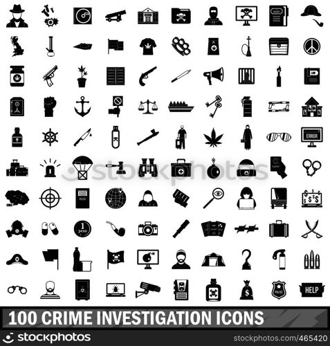 100 crime investigation icons set in simple style for any design vector illustration. 100 crime investigation icons set, simple style