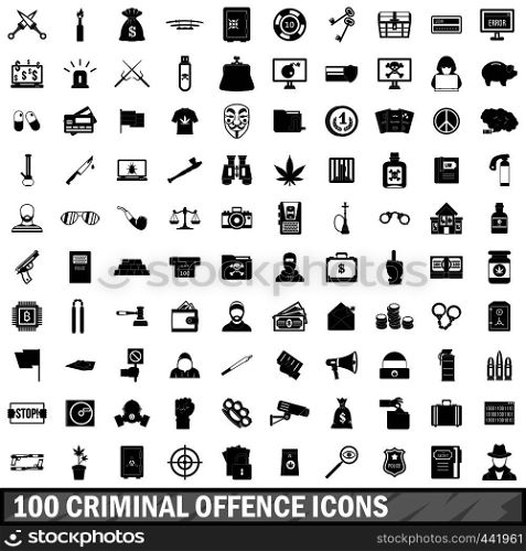 100 criminal offence icons set in simple style for any design vector illustration. 100 criminal offence icons set, simple style