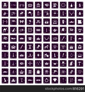 100 crown icons set in grunge style purple color isolated on white background vector illustration. 100 crown icons set grunge purple