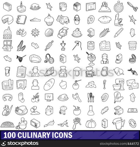 100 culinary icons set in outline style for any design vector illustration. 100 culinary icons set, outline style