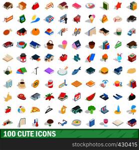 100 cute icons set in isometric 3d style for any design vector illustration. 100 cute icons set, isometric 3d style