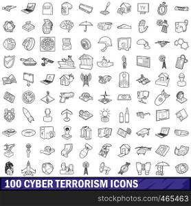 100 cyber terrorism icons set in outline style for any design vector illustration. 100 cyber terrorism icons set, outline style