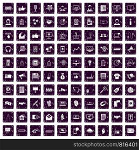 100 data exchange icons set in grunge style purple color isolated on white background vector illustration. 100 data exchange icons set grunge purple