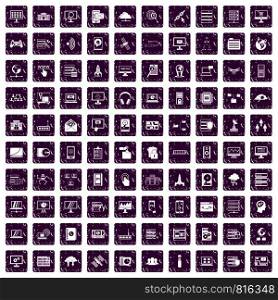 100 database and cloud icons set in grunge style purple color isolated on white background vector illustration. 100 database and cloud icons set grunge purple