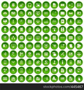 100 database icons set green circle isolated on white background vector illustration. 100 database icons set green circle