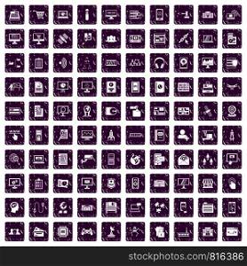 100 database icons set in grunge style purple color isolated on white background vector illustration. 100 database icons set grunge purple