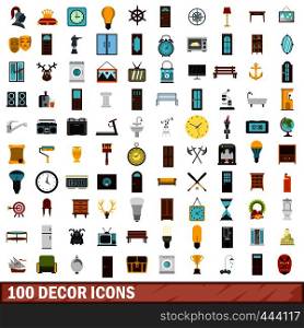 100 decor icons set in flat style for any design vector illustration. 100 decor icons set, flat style