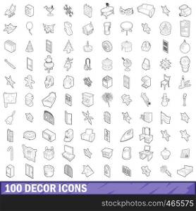 100 decor icons set in outline style for any design vector illustration. 100 decor icons set, outline style