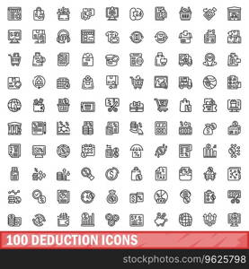 100 deduction icons set. Outline illustration of 100 deduction icons vector set isolated on white background. 100 deduction icons set, outline style