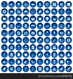 100 delicious dishes icons set in blue circle isolated on white vector illustration. 100 delicious dishes icons set blue