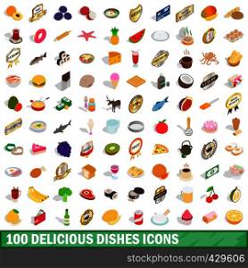 100 delicious dishes icons set in isometric 3d style for any design vector illustration. 100 delicious dishes icons set, isometric 3d style
